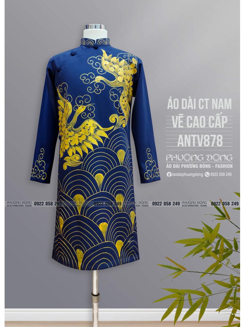 Áo Dài Cách Tân Nam Vẽ Màu Acrylic ANTV878